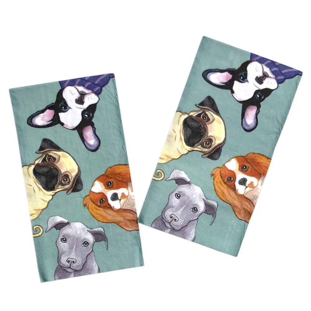 Two (2) Puppy Faces Individual Decoupage Guest Towel Size Napkins